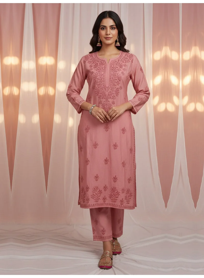 Alaya Women Hand Embroidered Chikankari Chanderi Kurta Set-AL4106KS